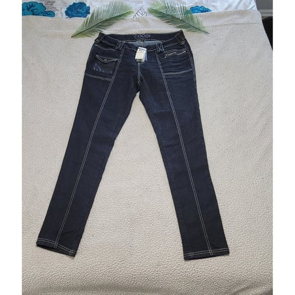 Coogi Women's Skinny Jeans Denim Faux Leather Pocket Blue Size 14W NEW with Tags - Picture 4 of 16